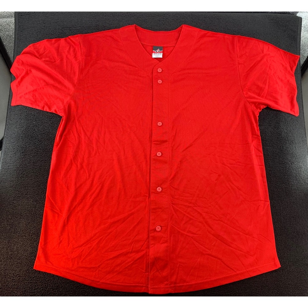 Alleson Athletic Red Baseball Jersey‎ Button Up Short Sleeve Adult XL